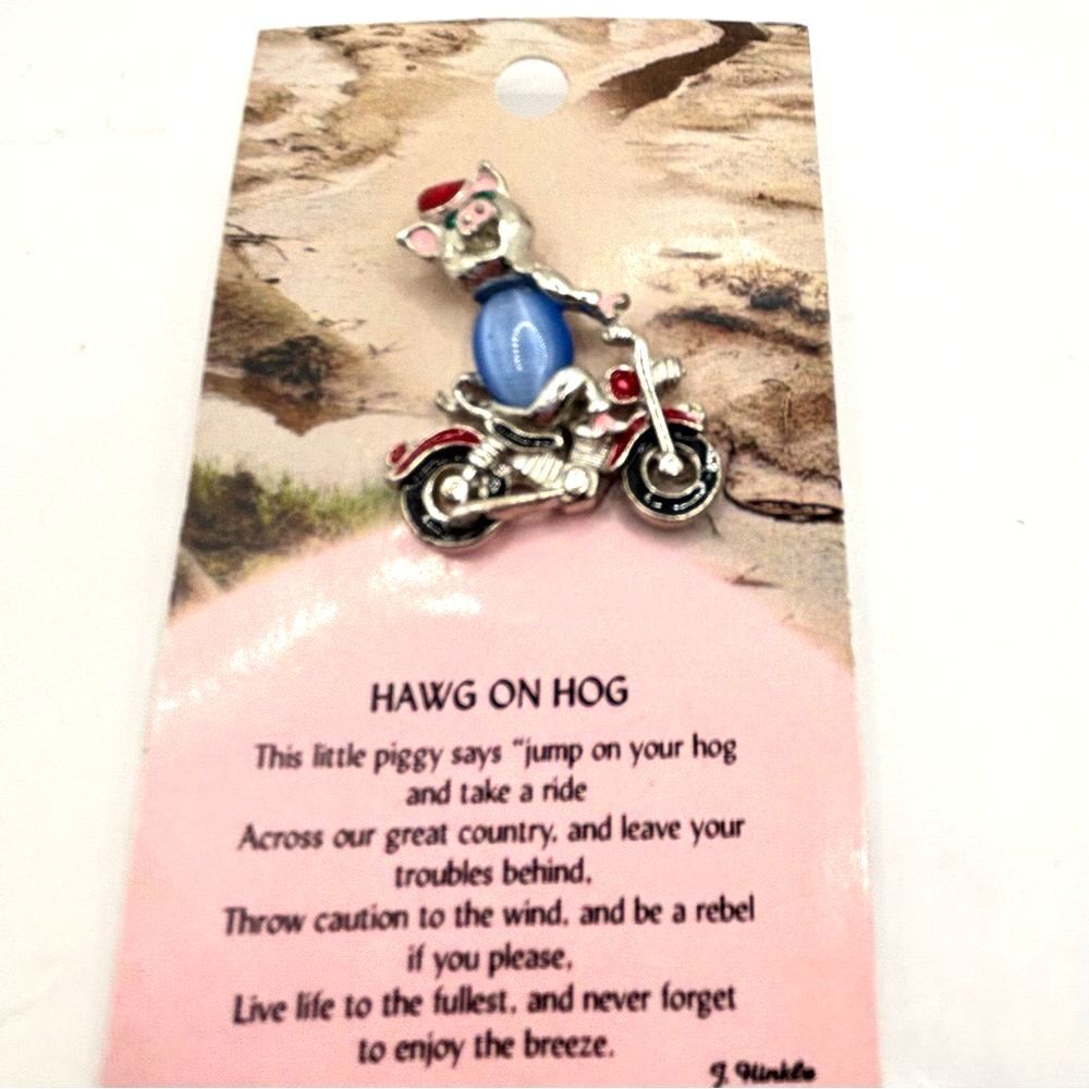 Silver and Blue Piggy Motorcycle Brooch